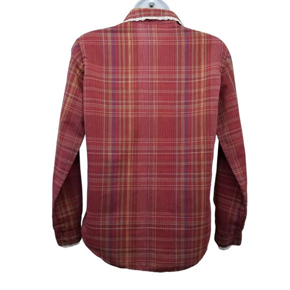 Daisy Red Plaid Gingham Western Top Blouse Rockabilly M 8 Lace Trim Cosplay - Picture 2 of 7
